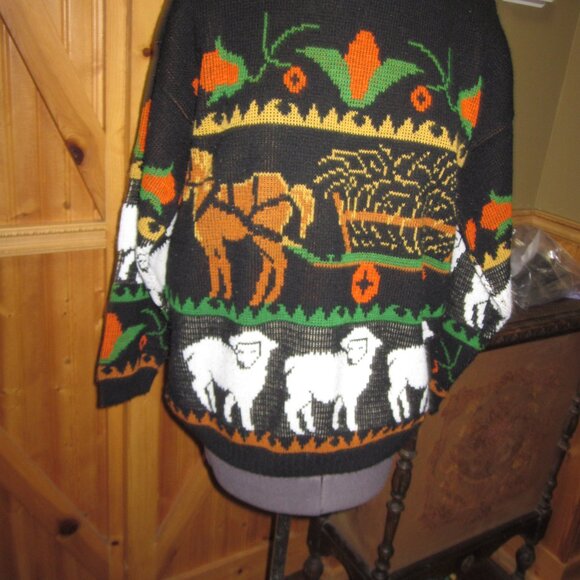 Vtg Teasers graphic fun harvest great pumpkin farm sweater thanksgiving M-L - Picture 1 of 5